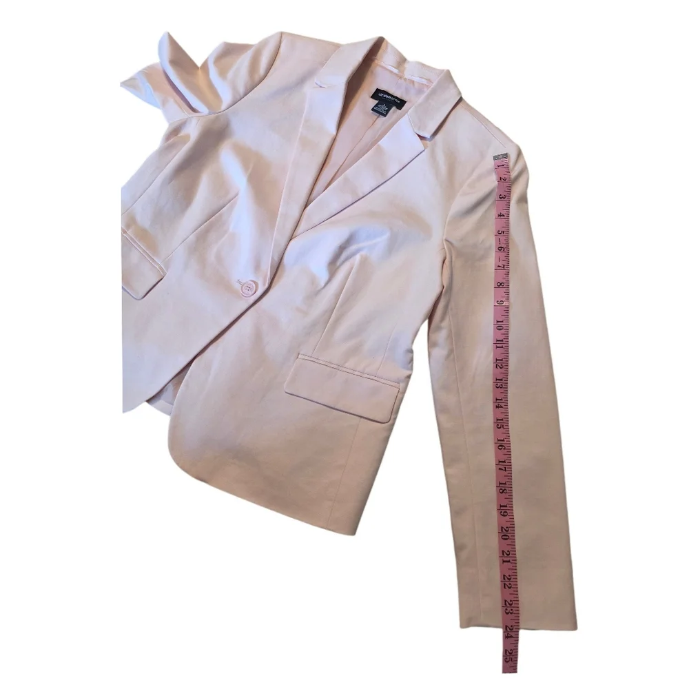 VTG Liz Claiborne Career Blazer Sz L Soft Pink Pastel Cotton 1-Button Lined EUC - Picture 9 of 10